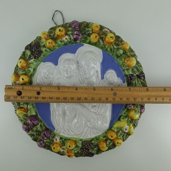 Italian Mary & Jesus with Angels Round Wall Plaque with Fruit Border - Picture 13 of 13